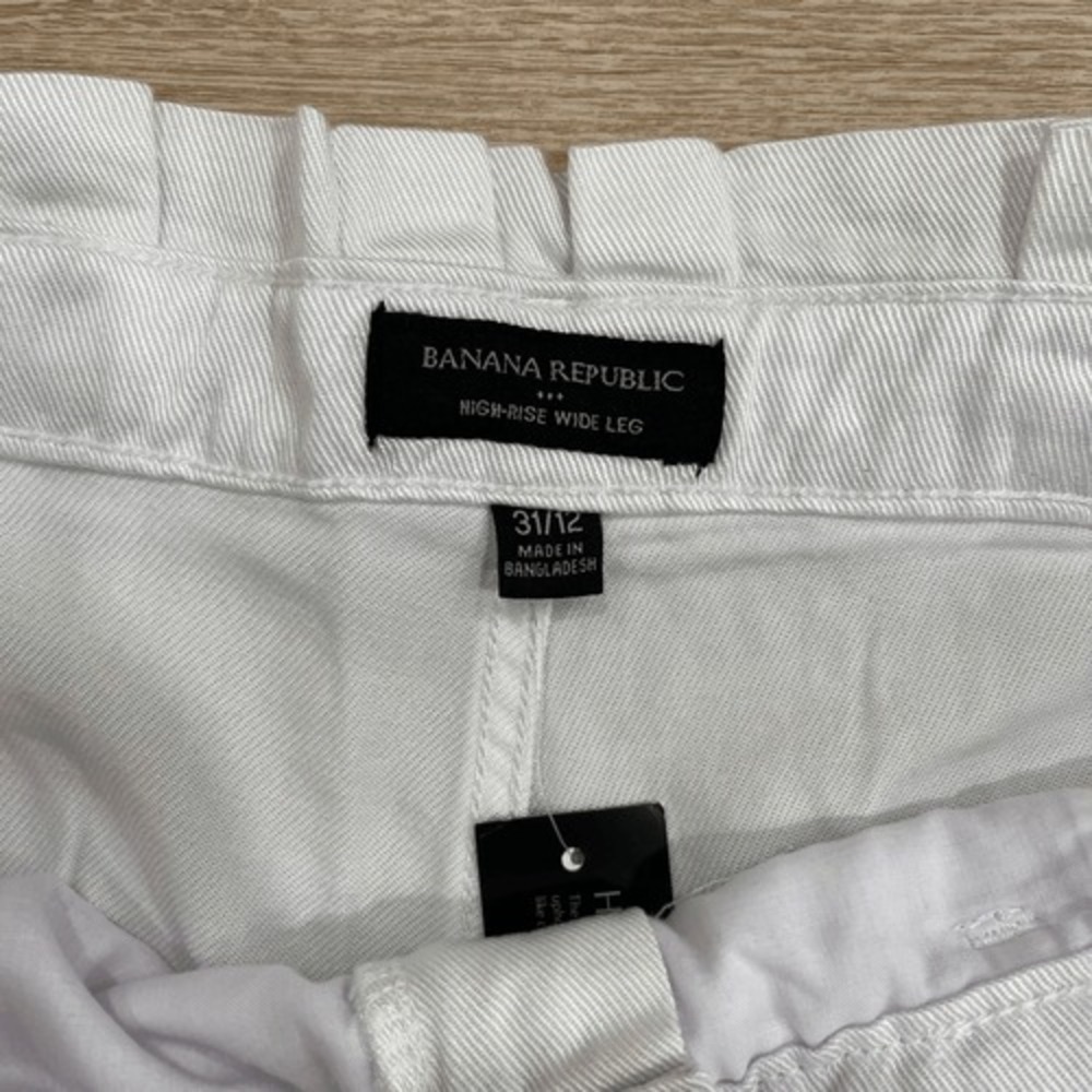 Banana‎ Republic High Rise Wide Leg Paperbag Pants Women's 12 White Belted NWT - Picture 3 of 6